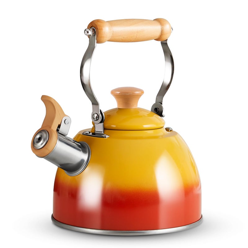 ROCKURWOK Tea Kettle, Tea Pot with Cool Touch Ergonomic Handle, Teapot Food Grade Stainless Steel, Tea Kettle Stovetop, Kettle Teapot, Whistling Tea Kettle, Small Tea Pot, 1.6 Quart (Orange) - Image 1