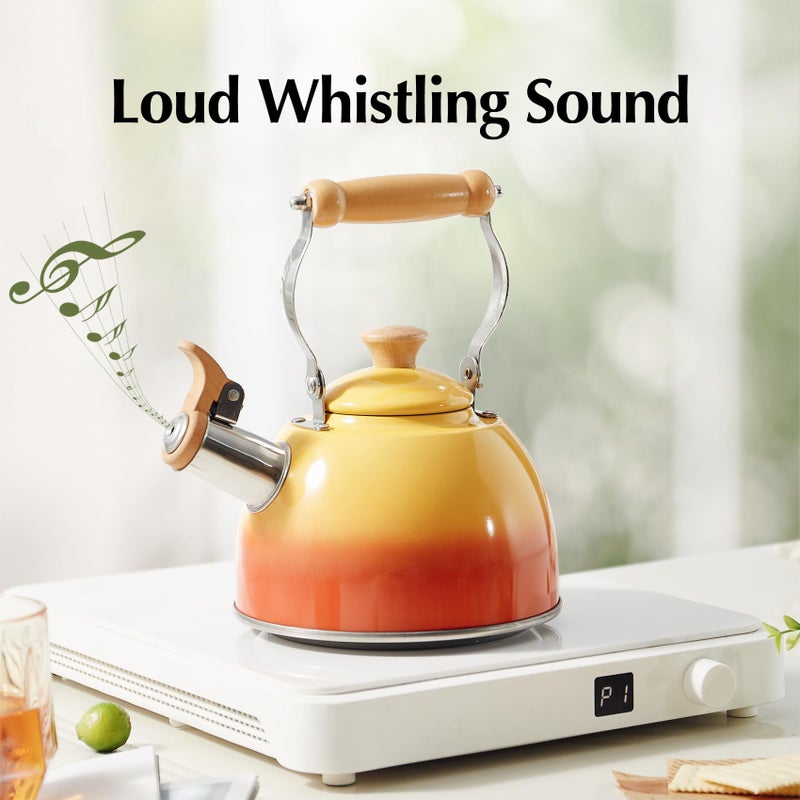 ROCKURWOK Tea Kettle, Tea Pot with Cool Touch Ergonomic Handle, Teapot Food Grade Stainless Steel, Tea Kettle Stovetop, Kettle Teapot, Whistling Tea Kettle, Small Tea Pot, 1.6 Quart (Orange) - Image 2