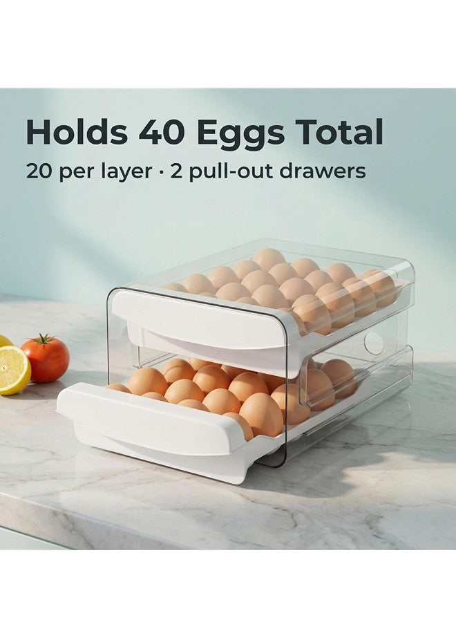 Osowake Egg Holder for Fridge, 2-Tier Stackable 40 Eggs Organizer Drawer for Refrigerator, Space-Saving Egg Container, Clear Plastic Egg Tray for Kitchen Storage - Image 4