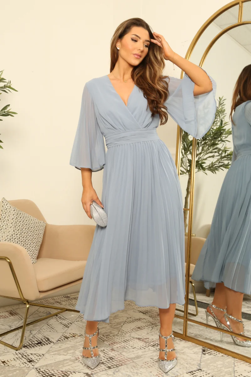 Chiffon Pleated Wrap Dress