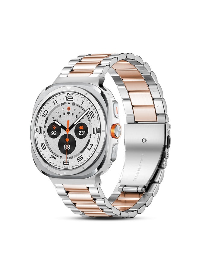 O Ozone Bands Compatible with Samsung Galaxy Watch Ultra 47mm (2024), Metal Stainless Steel Replacement Wristband Strap Men Women for Galaxy Watch 7 Ultra 47mm - Silver& Rose Gold - Image 1