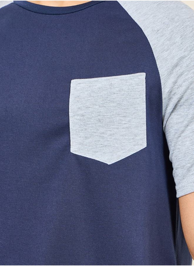 Styli - Raglan Sleeve Contrast Pocket T-shirt and Short Set - Image 1