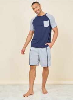 Raglan Sleeve Contrast Pocket T-shirt and Short Set
