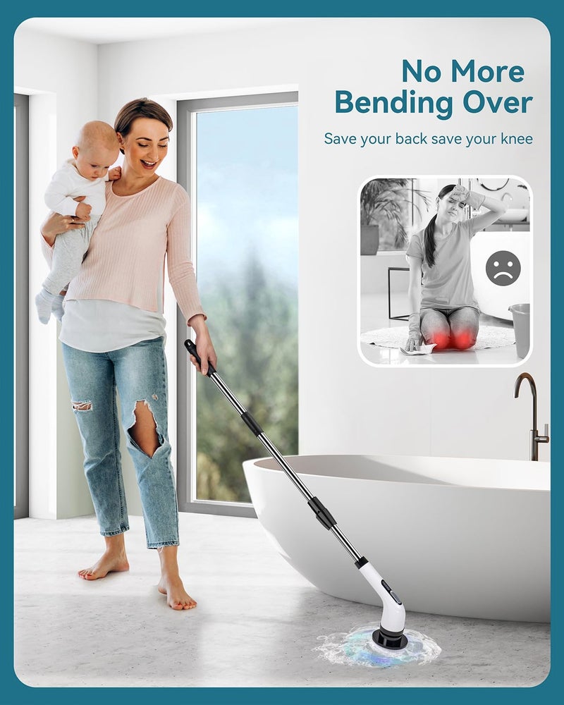 Highyes Electric Spin Scrubber for Cleaning Bathroom: Cordless Power Shower Scrubber - Electric Cleaning Brush for Tile Tub - Image 3