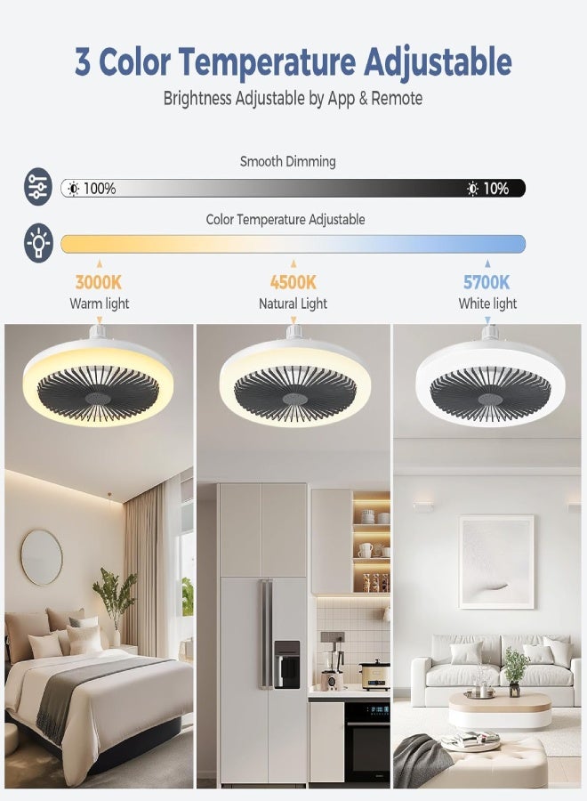 ارواق مروحة سقف بيضاء/رمادية مقاس 10 بوصات مزودة بإضاءة وجهاز تحكم عن بُعد - مروحة داخلية صامتة مزودة بإضاءة LED قابلة للتعديل لغرفة النوم والمطبخ والجراج وغرفة المعيشة - Image 3