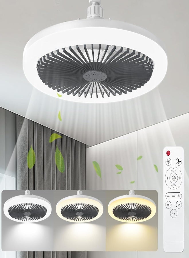 ارواق مروحة سقف بيضاء/رمادية مقاس 10 بوصات مزودة بإضاءة وجهاز تحكم عن بُعد - مروحة داخلية صامتة مزودة بإضاءة LED قابلة للتعديل لغرفة النوم والمطبخ والجراج وغرفة المعيشة - Image 2