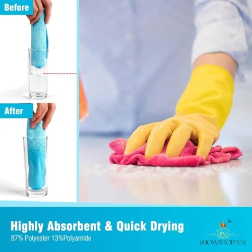 Showstopper Microfiber Cleaning Cloth | 6 Pack | Kitchen Cleaning Cloths and Wipes | Dusting Cloth for Home Cleaning | 40X40CM | 6 Color Assorted (Blue/Parrot Green/Sky Blue/Yellow/Orange/Pink) - Image 3