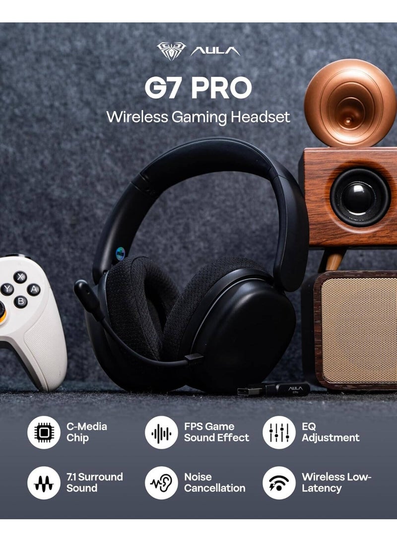 AULA سماعة الألعاب اللاسلكية G7 Pro – وضع ثلاثي بلوتوث 5.4 و 2.4GHz، صوت محيطي 7.1، بطارية تزيد عن 80 ساعة، إضاءة RGB، ميكروفون مانع للضوضاء - Image 3