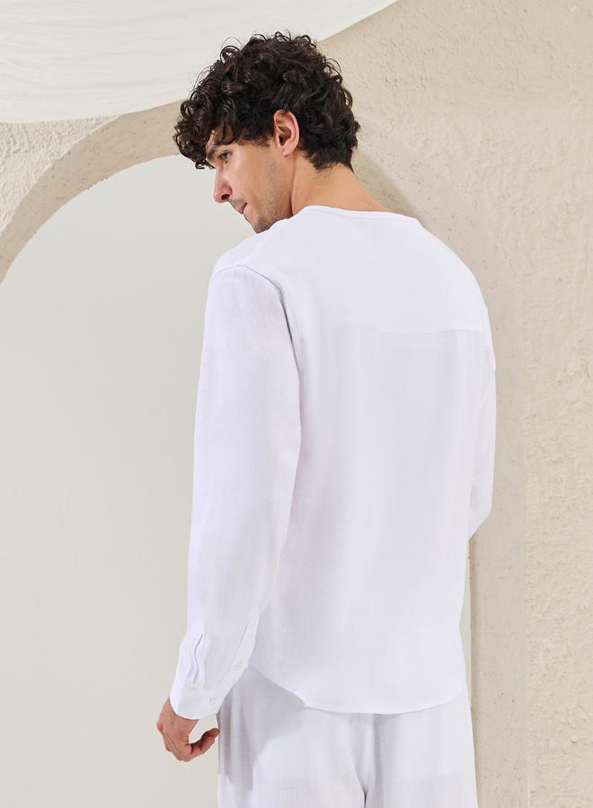 Styli Relaxed Fit Long Sleeve Collarless Shirt  - Image 4