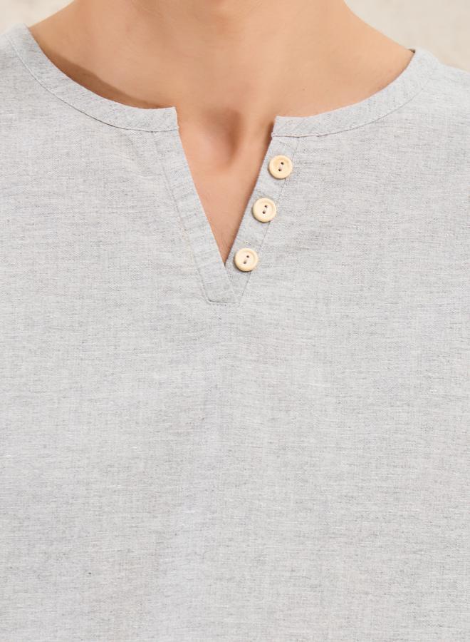 Styli Solid Notch Neck Oversized T-Shirt  - Image 3