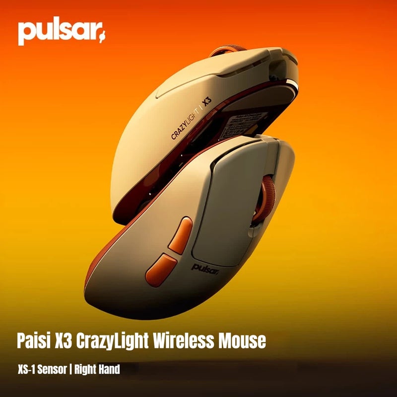 بولسار ماوس Pulsar X3 CrazyLight Wireless Gaming Mouse, XS-1 Sensor, 8K Polling, 46g Medium Size, Desert Gold Limited Edition - Image 1