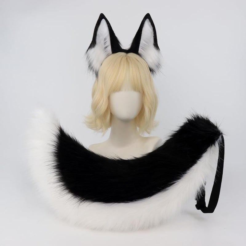 QinRuan Faux Fur Wolf Ears Headband Furry Dog Tail Set Animal Coustume Cospaly Halloween Party - Image 2