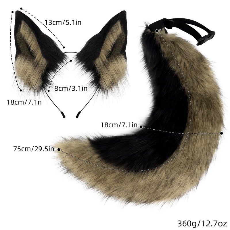 QinRuan Faux Fur Wolf Ears Headband Furry Dog Tail Set Animal Coustume Cospaly Halloween Party - Image 5