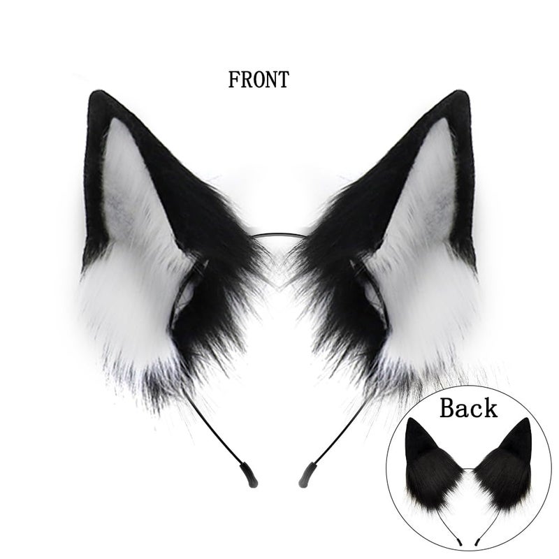QinRuan Faux Fur Wolf Ears Headband Furry Dog Tail Set Animal Coustume Cospaly Halloween Party - Image 3