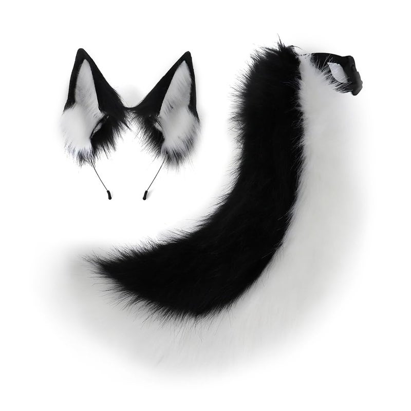 QinRuan Faux Fur Wolf Ears Headband Furry Dog Tail Set Animal Coustume Cospaly Halloween Party - Image 1