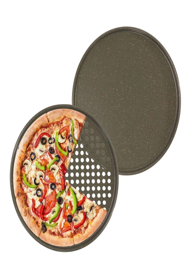casaWare 2pc 12-inch Ultimate Pizza Pan Set, Nonstick, Ceramic Coated, (1) Solid, (1) Perforated (Silver Granite) - Image 3