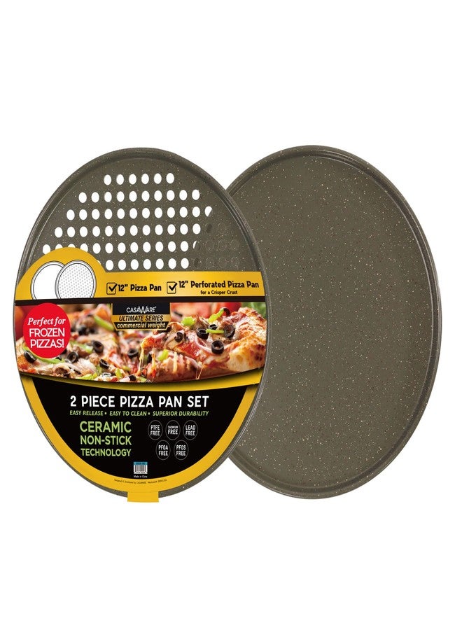 casaWare 2pc 12-inch Ultimate Pizza Pan Set, Nonstick, Ceramic Coated, (1) Solid, (1) Perforated (Silver Granite) - Image 1