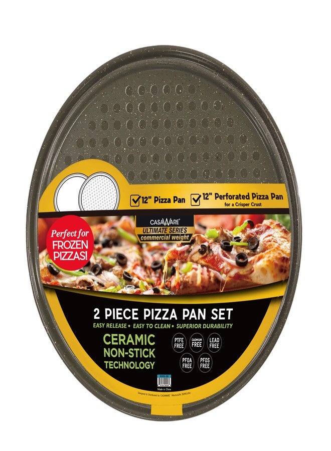 casaWare 2pc 12-inch Ultimate Pizza Pan Set, Nonstick, Ceramic Coated, (1) Solid, (1) Perforated (Silver Granite) - Image 2