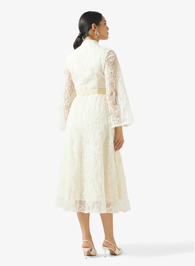 Khizana  Belted Lace Shirt Dress for Women | Best Price UAE