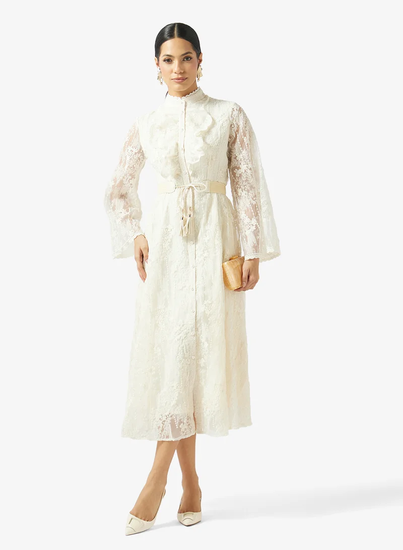 Khizana  Belted Lace Shirt Dress for Women | Best Price UAE