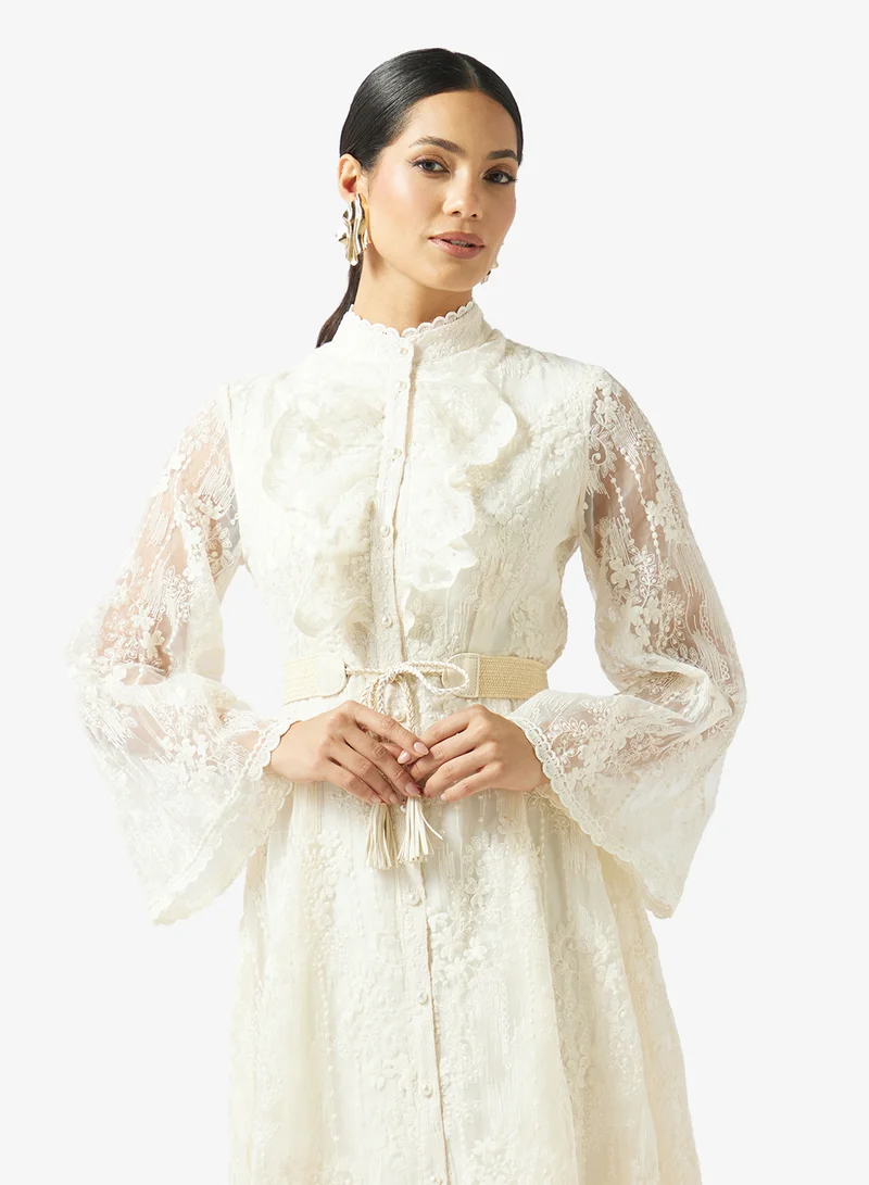 Khizana  Belted Lace Shirt Dress for Women | Best Price UAE