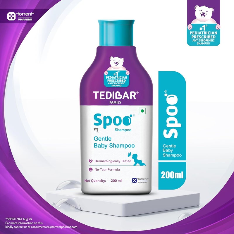 Spoo No-Tear Formula baby shampoo 200ml from Tedibar Family | Gentle on Scalp | No. No. 1 Pediatrician Prescribed Anti Seborrheic Shampoo* - By Torrent Pharma - Image 2