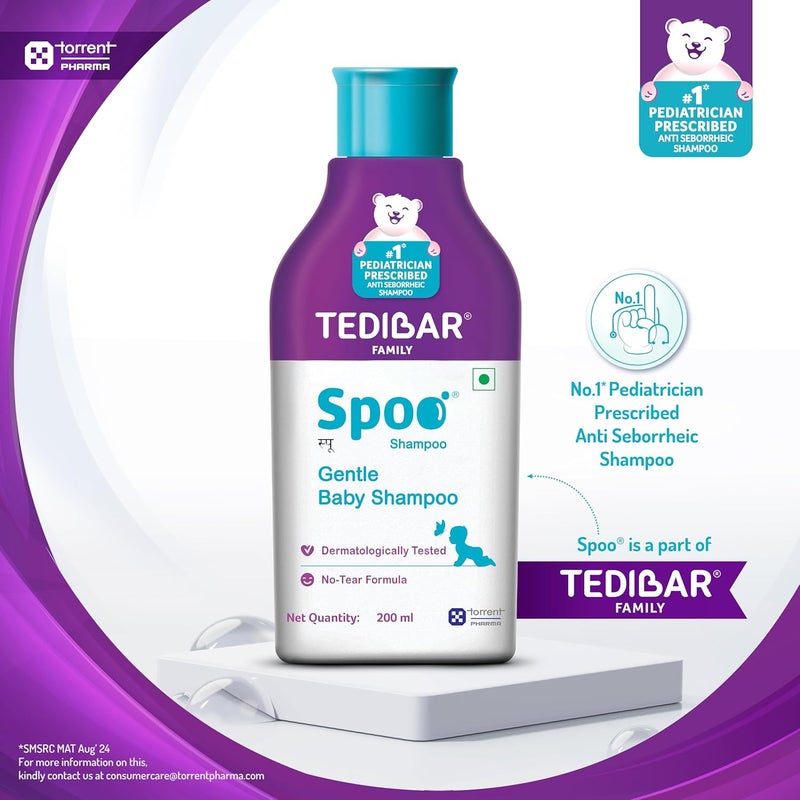 Spoo No-Tear Formula baby shampoo 200ml from Tedibar Family | Gentle on Scalp | No. No. 1 Pediatrician Prescribed Anti Seborrheic Shampoo* - By Torrent Pharma - Image 5