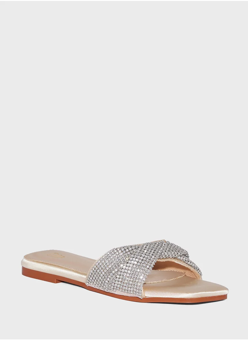 Ella Limited Edition Twisted  Pattern Diamante Flat Sandal