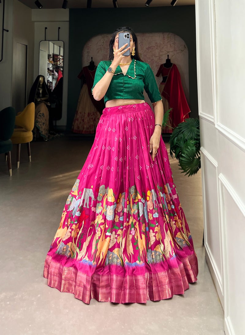 Printed Lehenga Set with Zari Border, Banglory Blouse & Tassel Detailing – Fully Stitched  - Image 2