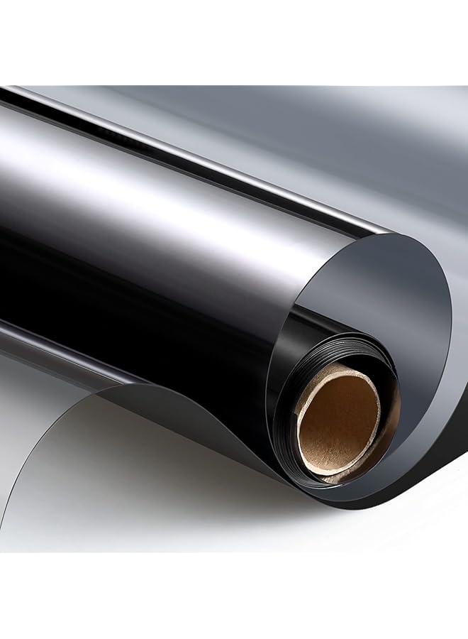 إيروريكس تظليل النوافذ للمنزل اتجاه واحد للخصوصية أثناء النهار فيلم نافذة التحكم في الحرارة حجب الشمس مضاد للأشعة فوق البنفسجية غير لاصق ثابت عاكس مرآة فيلم زجاجي للمنزل والمكتب أسود فضي 17.5 بوصة × 6.5 قدم - Image 1