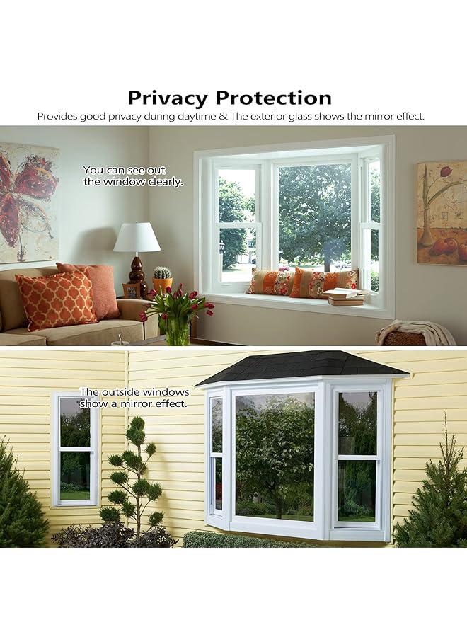 إيروريكس تظليل النوافذ للمنزل اتجاه واحد للخصوصية أثناء النهار فيلم نافذة التحكم في الحرارة حجب الشمس مضاد للأشعة فوق البنفسجية غير لاصق ثابت عاكس مرآة فيلم زجاجي للمنزل والمكتب أسود فضي 17.5 بوصة × 6.5 قدم - Image 3