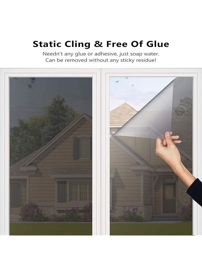 إيروريكس تظليل النوافذ للمنزل اتجاه واحد للخصوصية أثناء النهار فيلم نافذة التحكم في الحرارة حجب الشمس مضاد للأشعة فوق البنفسجية غير لاصق ثابت عاكس مرآة فيلم زجاجي للمنزل والمكتب أسود فضي 17.5 بوصة × 6.5 قدم - Image 5