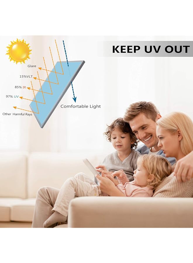 إيروريكس تظليل النوافذ للمنزل اتجاه واحد للخصوصية أثناء النهار فيلم نافذة التحكم في الحرارة حجب الشمس مضاد للأشعة فوق البنفسجية غير لاصق ثابت عاكس مرآة فيلم زجاجي للمنزل والمكتب أسود فضي 17.5 بوصة × 6.5 قدم - Image 4