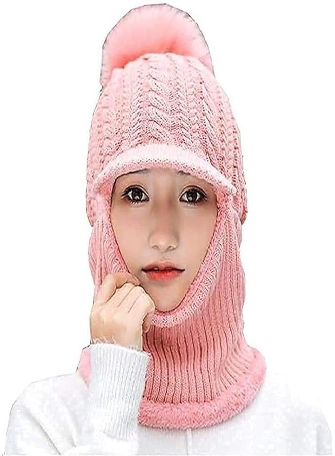 CAPICHINO Girl Winter Cap Monkey Beanie Cap Knit Balaclava Capset | Soft Wool Woolen Fuzzy Plush Skull Cap Windproof Full Face Cover Earflap Hood Nech Warmer Cap Pink - Image 1