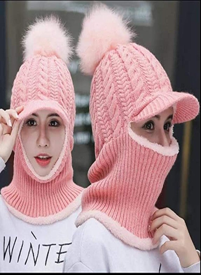 CAPICHINO Girl Winter Cap Monkey Beanie Cap Knit Balaclava Capset | Soft Wool Woolen Fuzzy Plush Skull Cap Windproof Full Face Cover Earflap Hood Nech Warmer Cap Pink - Image 4