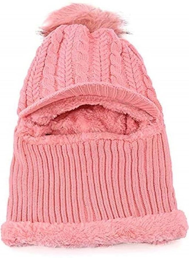 CAPICHINO Girl Winter Cap Monkey Beanie Cap Knit Balaclava Capset | Soft Wool Woolen Fuzzy Plush Skull Cap Windproof Full Face Cover Earflap Hood Nech Warmer Cap Pink - Image 2