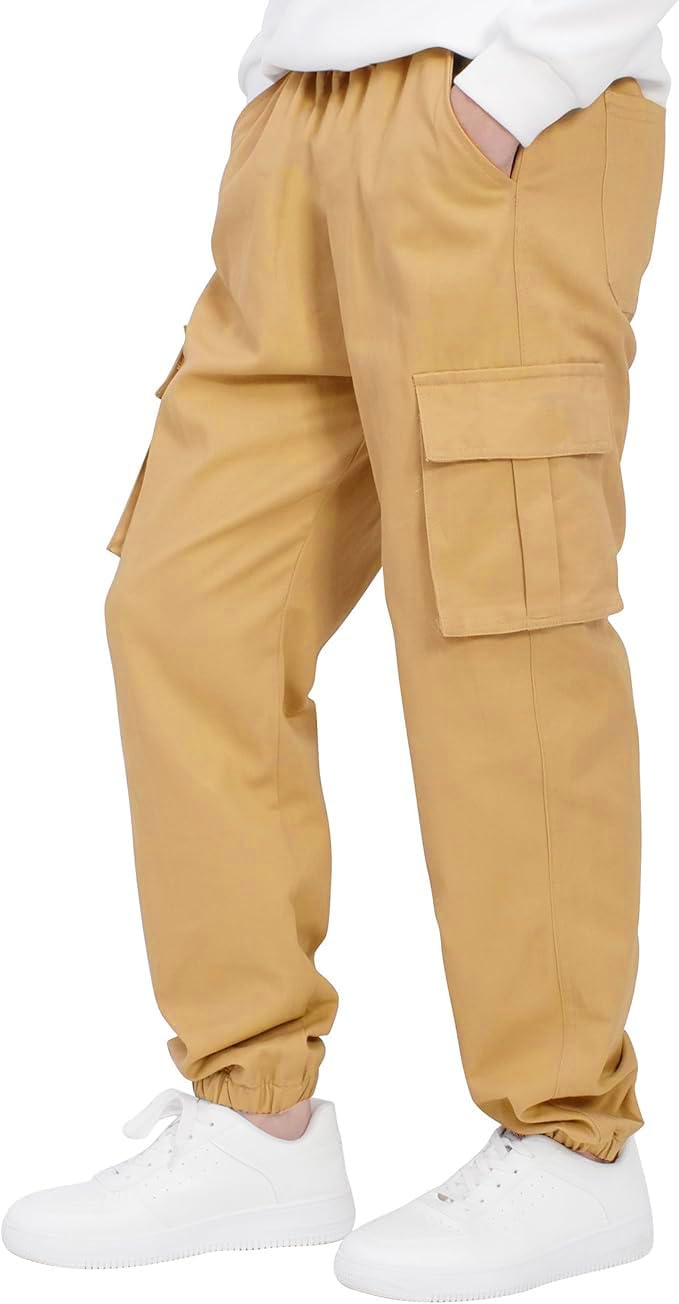ADBUCKS Boys' Cotton Cargo Joggers – Soft, Casual Pants with Pockets II Boy's Relaxed Cargo Joggers Pants for Boy (in, Age, 9 Years, 10 Years, Gold) - Image 3