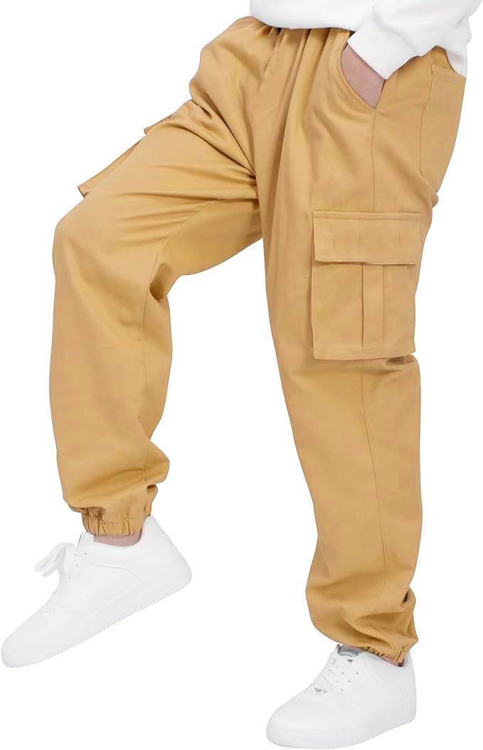 ADBUCKS Boys' Cotton Cargo Joggers – Soft, Casual Pants with Pockets II Boy's Relaxed Cargo Joggers Pants for Boy (in, Age, 9 Years, 10 Years, Gold) - Image 1