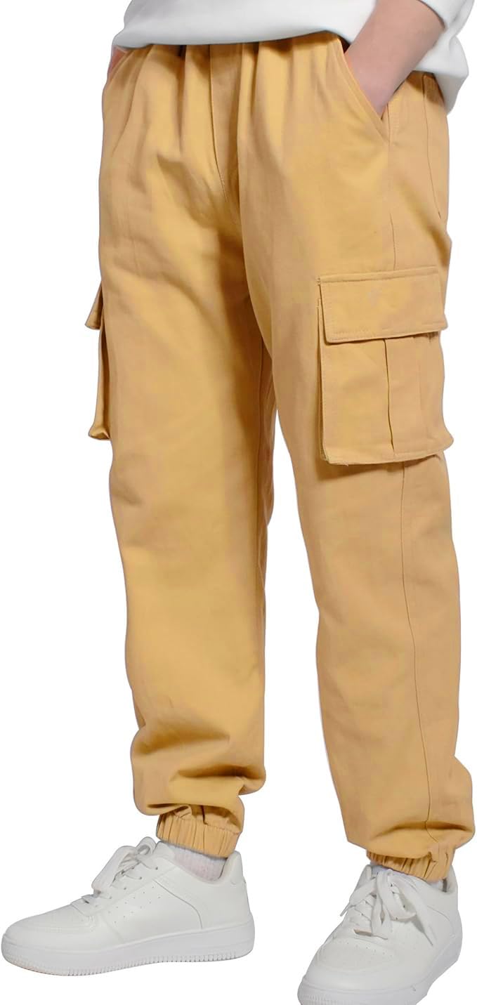 ADBUCKS Boys' Cotton Cargo Joggers – Soft, Casual Pants with Pockets II Boy's Relaxed Cargo Joggers Pants for Boy (in, Age, 9 Years, 10 Years, Gold) - Image 2