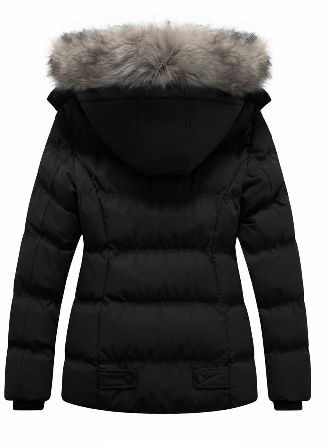 GGleaf Women's Hooded Warm Winter Coat Quilted Thicken Puffer Jacket with Removable Fur Hood, Black, 5XL Plus - Image 3