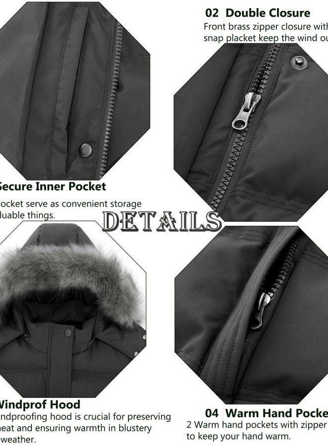 GGleaf Women's Hooded Warm Winter Coat Quilted Thicken Puffer Jacket with Removable Fur Hood, Black, 5XL Plus - Image 5