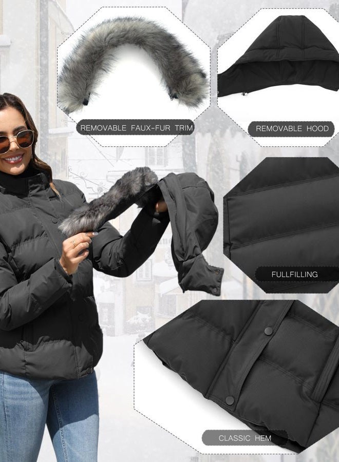 GGleaf Women's Hooded Warm Winter Coat Quilted Thicken Puffer Jacket with Removable Fur Hood, Black, 5XL Plus - Image 2