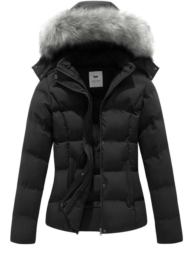 GGleaf Women's Hooded Warm Winter Coat Quilted Thicken Puffer Jacket with Removable Fur Hood, Black, 5XL Plus - Image 1