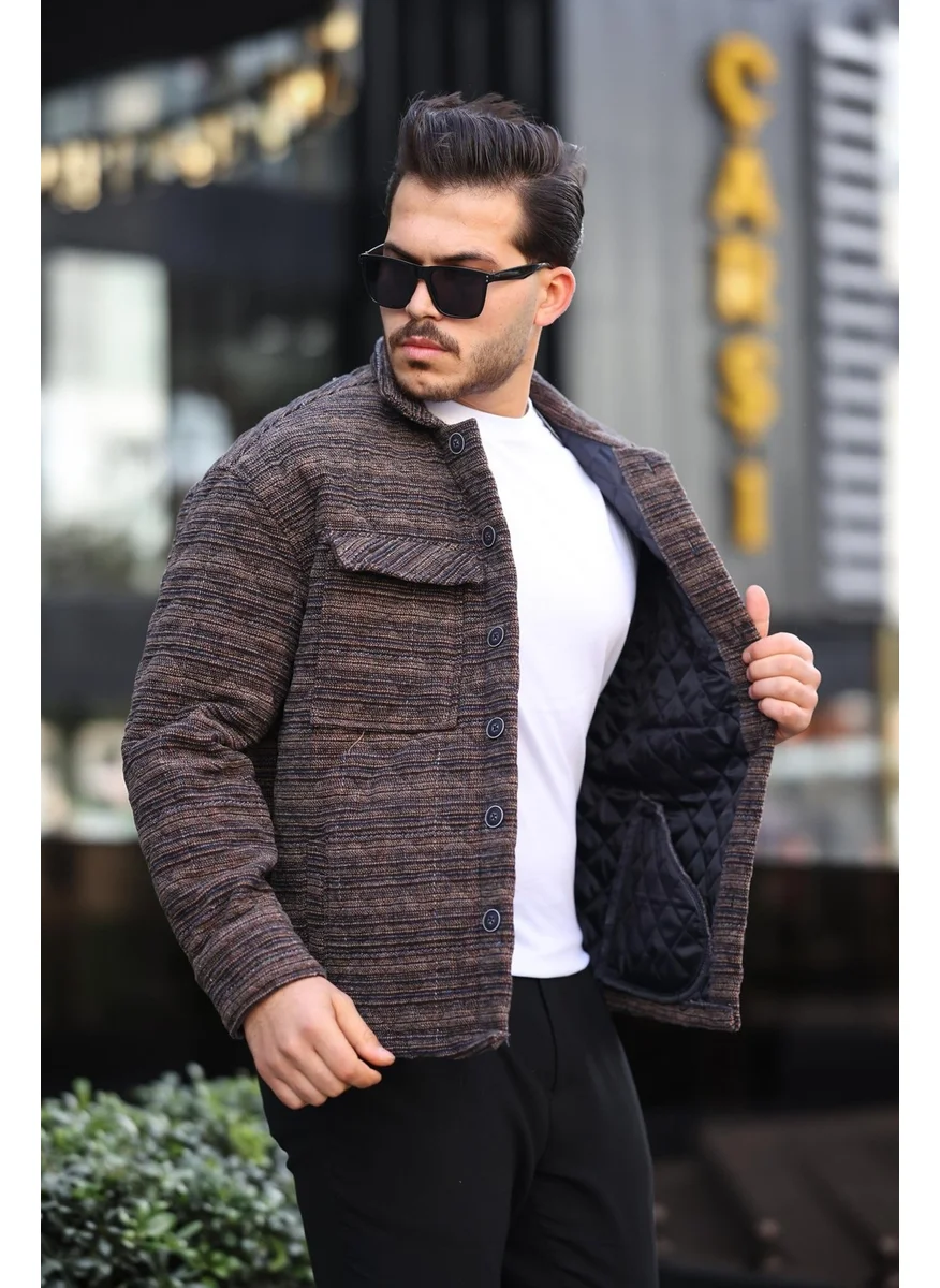 ميرون Brown Patterned Quilted Detail Regular Fit JACKET-2456