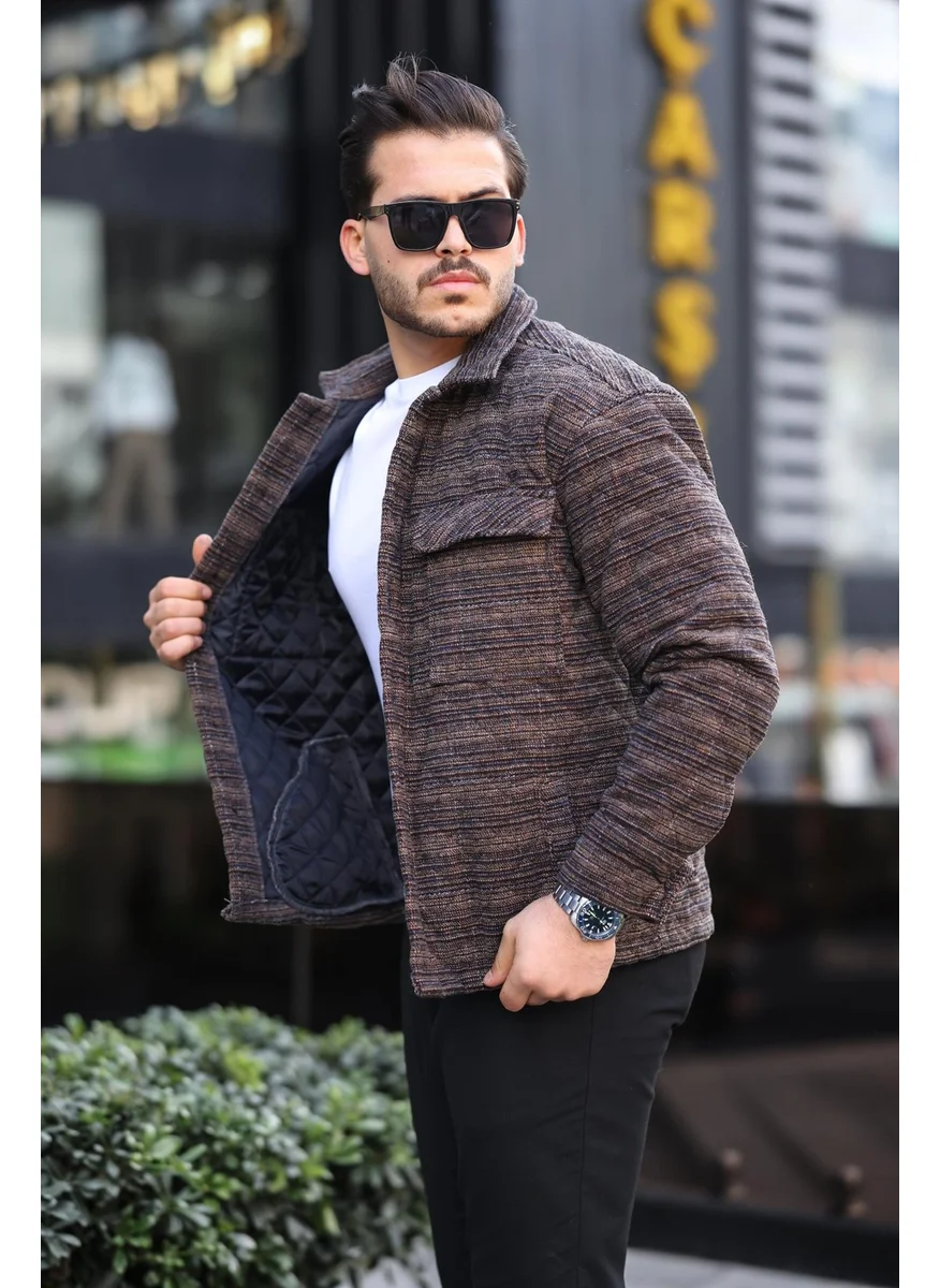 ميرون Brown Patterned Quilted Detail Regular Fit JACKET-2456