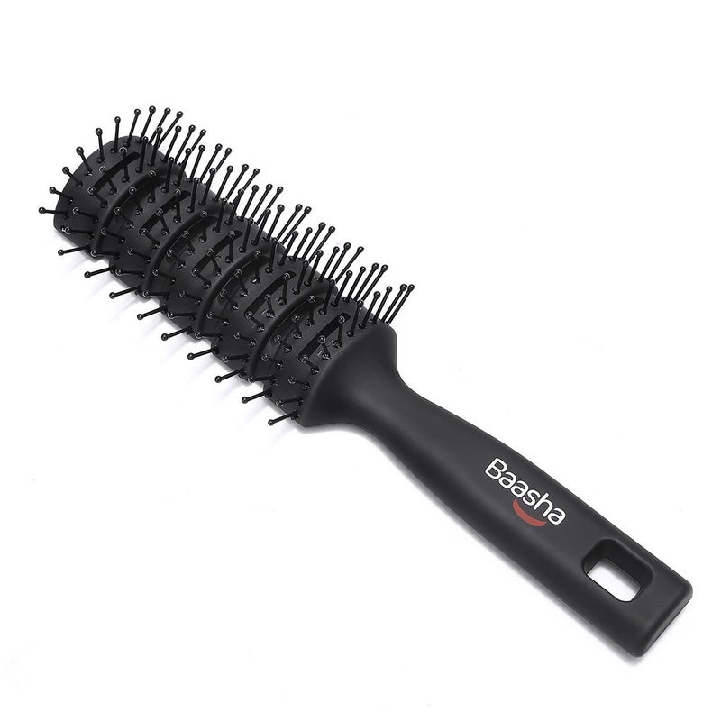 Baasha Hair Brush Vented Brush for Blow Drying Mens Short Hair Brush with Ball Tipped Bristles Best for Wet or Dry Hair  Black