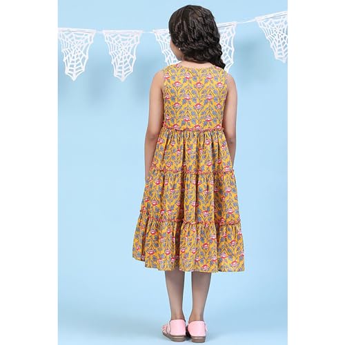 Biba Girls Cotton Tiered Printed Regular Fit Kurta (KW5050EAW22YEL_Yellow, 8-9 Years - Image 3