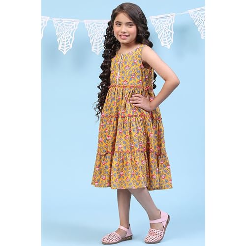 Biba Girls Cotton Tiered Printed Regular Fit Kurta (KW5050EAW22YEL_Yellow, 8-9 Years - Image 5