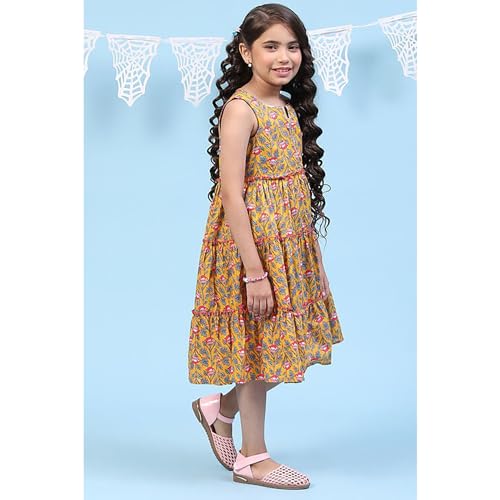 Biba Girls Cotton Tiered Printed Regular Fit Kurta (KW5050EAW22YEL_Yellow, 8-9 Years - Image 4