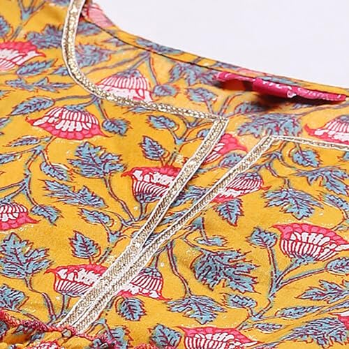 Biba Girls Cotton Tiered Printed Regular Fit Kurta (KW5050EAW22YEL_Yellow, 8-9 Years - Image 2
